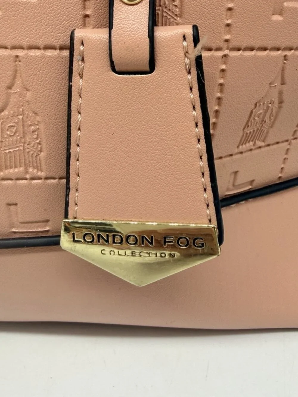 London Fog Salmon Dome Satchel Crossbody Handbag Embossed Architecture Print